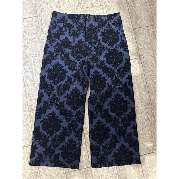 Anthropologie Maeve The Colette Crop Pants Wide Leg Blue Floral Size 33 - Picture 1 of 7